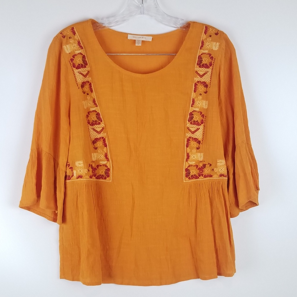 SKIES ARE BLUE | ORANGE BOHO SHIRT